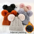 thumbnail image 4 of YOPTOP Bonnet en Tricot Doublé de Peluche avec Pompons Doubles - Chapeau d'Hiver Extensible et Chaud pour Femmes, Rouge, 4 of 7