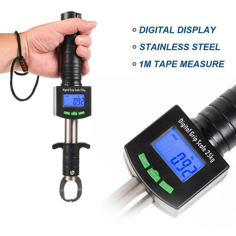 Digital Fish Lip Gripper 25Kg/55Lb Portable Electronic Control Fish Lip  Tackle Grabber Tool Fishing Grip Holder Stainless Weight Digital Scale 