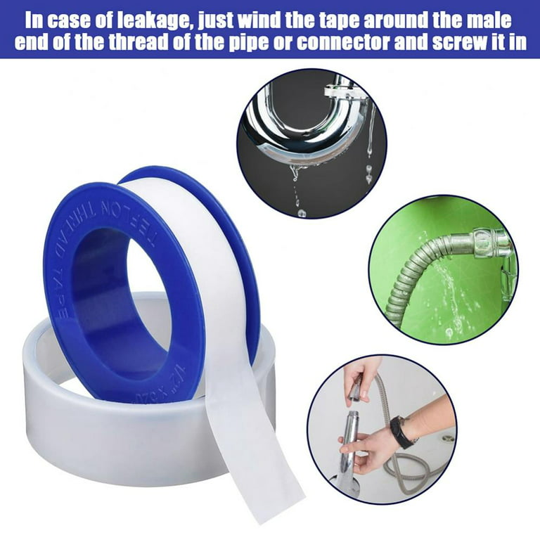 Teflon Tape Plumbers Tape for Leaky Pipes 8 Rolls Teflon Tape 1/2 inch  Plumbing Tape for Leaks PTFE Tape for Shower Head and Pipe Thread Tape Pipe