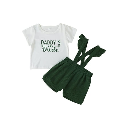 

jaweiw Baby Girls Suspender Shorts Outfits Set Short Sleeve Letters/Stripes T-shirt with Overalls Shorts Summer Clothing