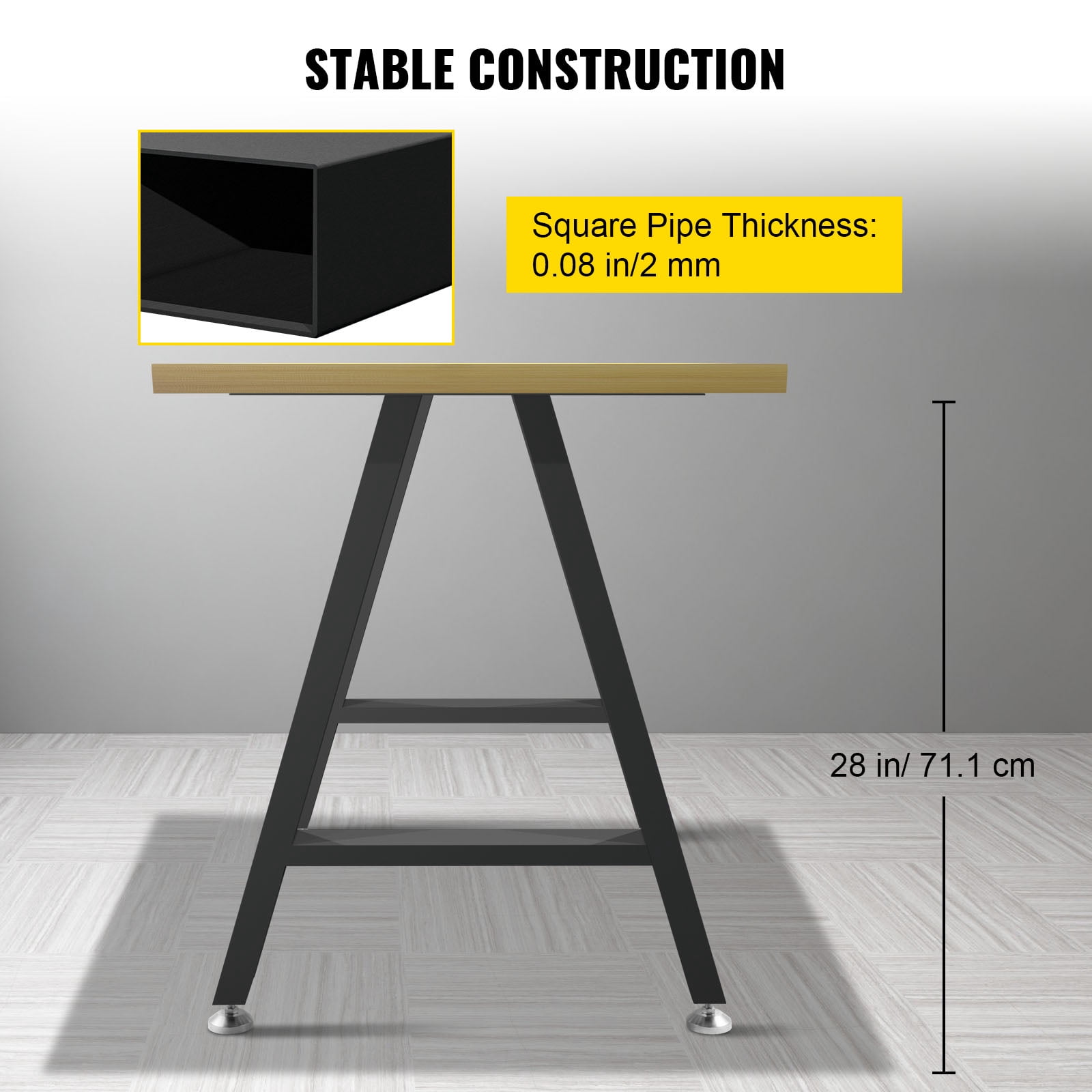 BENTISM Metal Table Legs 28 x 17.7 inch A-Shaped Desk Legs Set of 2 Heavy Duty Bench Legs Rustic Metal Furniture Legs Wrought Iron Coffee Table Legs Home DIY for Dining Table w/Floor Protectors Black
