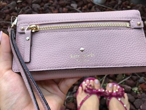 Kate Spade Cobble Hill Rae Pebble Leather Wristlet Wallet Bi Fold Pink $148