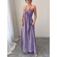 thumbnail image 3 of Solid Color Tie-Up Backless Maxi A-Line Dress Women's Summer Sundress One Piece Long Dress, 3 of 10