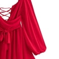 thumbnail image 3 of Zpanxa Dresses for Women, Lantern Sleeve V Neck Tie Waist Flowy Mini with Crisscross Lace Up Detail, 3 of 8