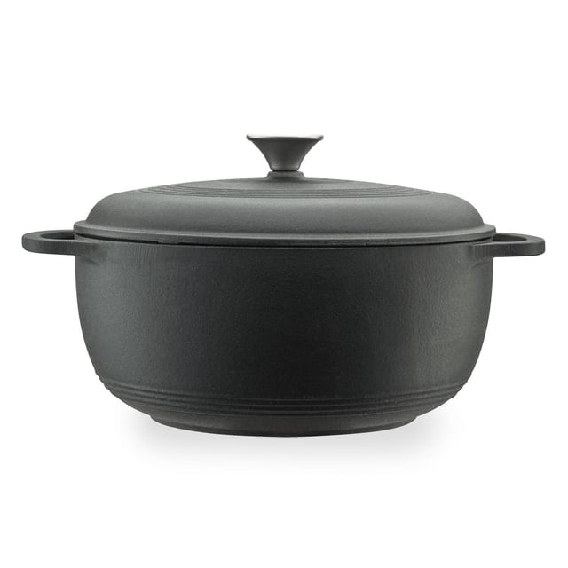 Mercer Culinary Horno holandés redondo de hierro fundido esmaltado, 6 cuartos de galón, negro mate