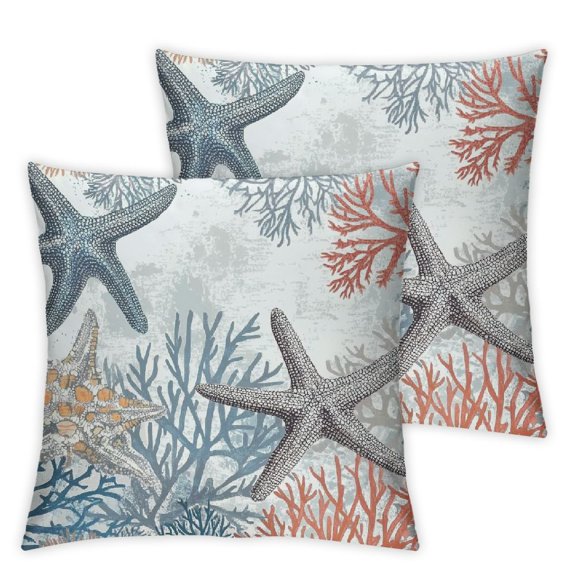 Sweetshow Ocean Coral Pillow Covers Nautical Coastal Throw Pillows Set of 2 Beach Seashell Starfish Pillow Case Soft Square Cushion Covers for Home Couch Sofa Patio Bedroom, Brown