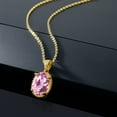 thumbnail image 4 of Gem Stone King 18K Yellow Gold Plated Silver Light Pink Created Sapphire Pendant Necklace for Women (4.50 Cttw, Oval 11X9MM, Gemstone September Birthstone, with 18 inch Silver Chain), 4 of 4