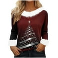 thumbnail image 5 of asdoklhq Christmas Fall Sweaters for Women 2025 Women's Fashion Printed T-shirt 3/4 Sleeves Blouse Round Neck Casual Black S, 5 of 5