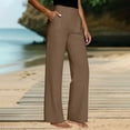 thumbnail image 2 of Pants for Women Casual Dress Wide Leg Work Slacks Stretchy Straight High Waisted Trousers Elastic Womens Pants Brown XXXL, 2 of 9