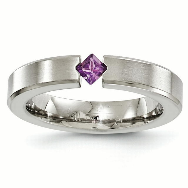 Edward Mirell Titanium Satin Amethyst 4mm Band Size 9