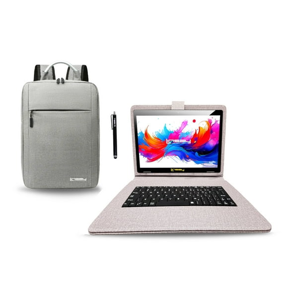 LINSAY 10.1" Octa Core 256GB Storage Android 15 with Designer Cloth Keyboard Case and Stylish Backpack and Pen Stylus
