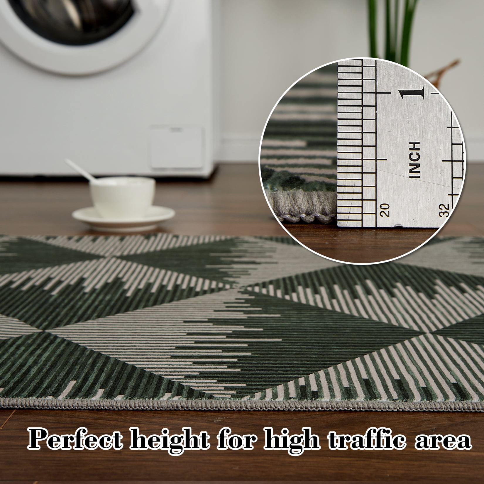10x13 Washable Area Rugs for Living Room Non Slip Low Pile Modern Geometric Farmhouse Dining Room Carpets for Bedroom Dorm Green
