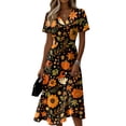 thumbnail image 2 of Womens Halloween Dress Spider Short Sleeve Ghost Cute Wedding Guest Dress Skeleton V Neck Vintage Wrap Dresses 3XL, 2 of 5