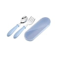 thumbnail image 2 of Comida para bebés Comedor Cuchara Tenedor Entrenamiento reutilizable Vajilla de alimentación para niños pequeños Juego de utensilios para comer en el hogar de la escuela con estuche de transporte Azul AweSitey BA000330-02, 2 of 7