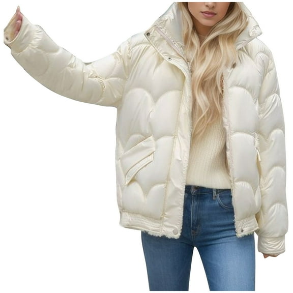 Hueook Winter Coats for Women Plus Size Clearance Outwear Solid O-Neck Keep Warm Long Sleeve Jacket Women Tops Fall Womens Jackets and Coats Jacket Women