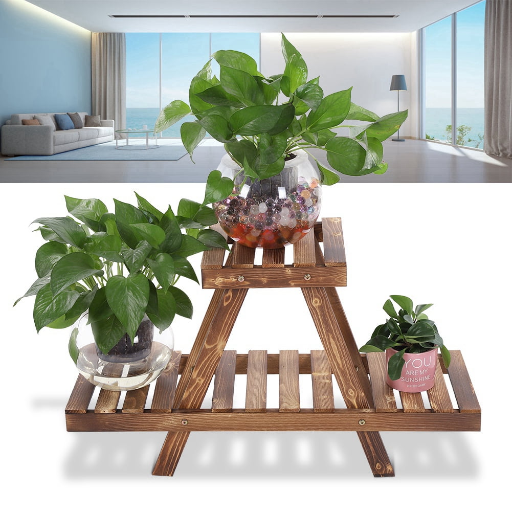 Fyydes Wooden Standing 2layered Potted Plant Flower Shelf Storage Rack