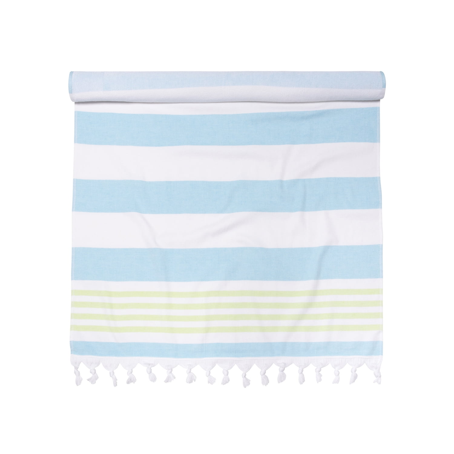 Superior Summery Stripe Fouta Cotton Beach Towel with Fringe, 35" x 68"