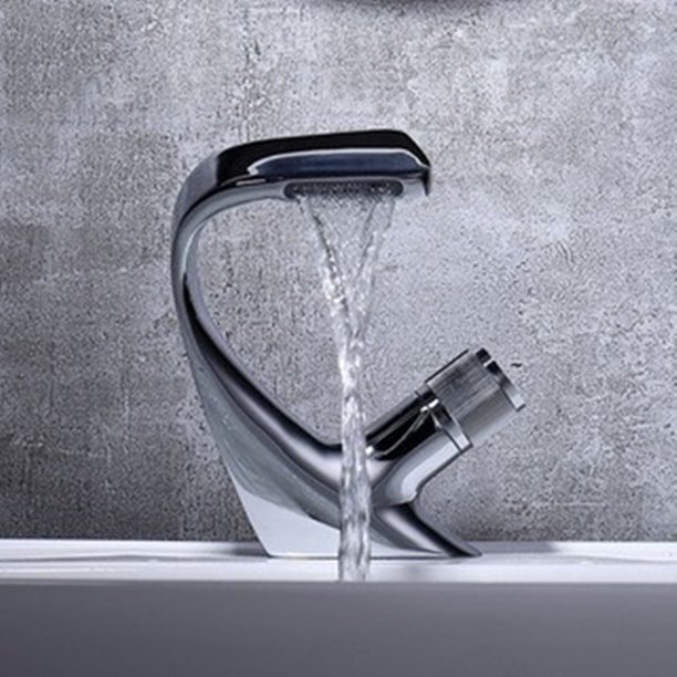 Mezclador de lavabo de un solo orificio plateado, mezclador de lavabo de baño de latón, mezclador de lavabo de baño de diseño de lujo