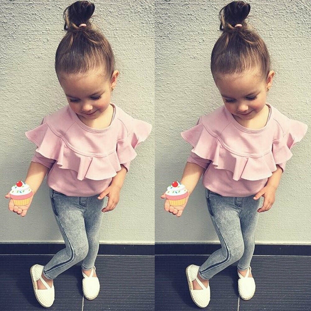 Toddler Kids Baby Girls Long Sleeve Ruffle Top T-shirt Denim Pants Trousers Autumn Outfits 2PCS Clothes Set 1-6 Years | Walmart Canada Toddler Kids Baby Girls Long Sleeve Ruffle Top T-shirt Denim Pants Trousers Autumn Outfits 2PCS Clothes Set 1-6 Years | Walmart Canada