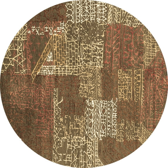 Ahgly Company Indoor Round Patchwork Brown Transitional Area Rugs, 8' Round