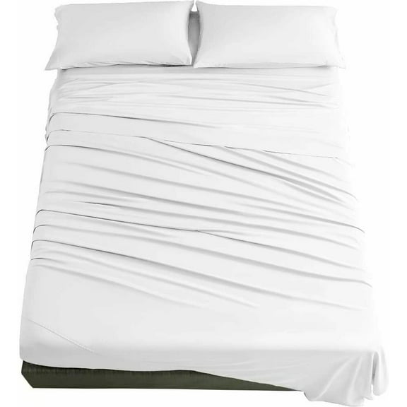 Extra Long Twin 3 piece bed Sheet Set bamboo 100% cotton rayon super soft silky deep pocket For bedroom Hotel Flat Sheet + 1 Fitted Sheet with Deep Pocket + 1 Pillowcase White Color 310