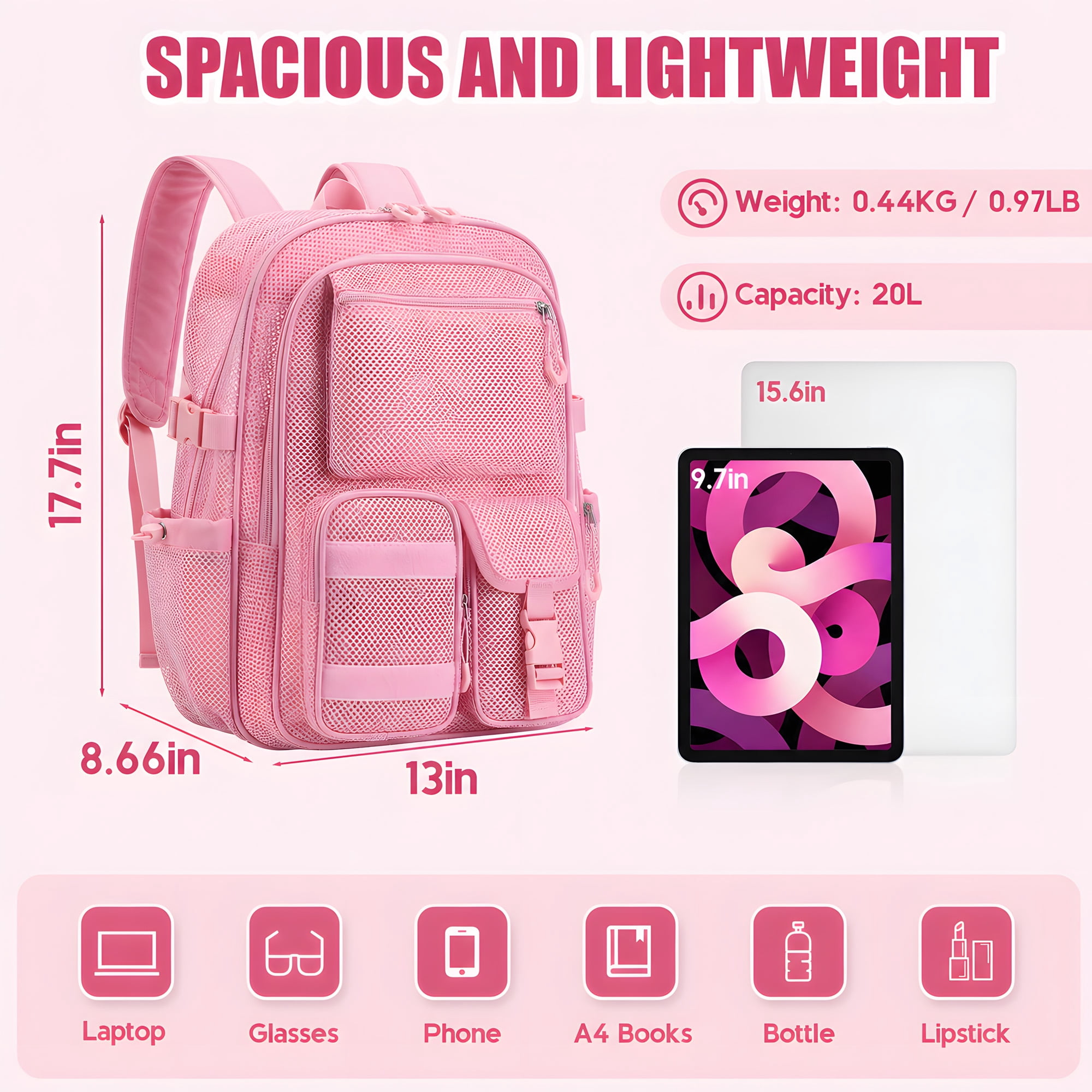 Soda Candy Heavy Duty Mesh Backpack See Through School Bookbag for School Swim Beach Travel