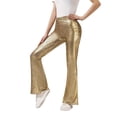 thumbnail image 2 of FAOWME Ladies Flared Pants High Waist Solid Color Comfortable Stylish Slim Fit Bodycon Trousers For Casual Daily Wear,Gold,L, 2 of 9