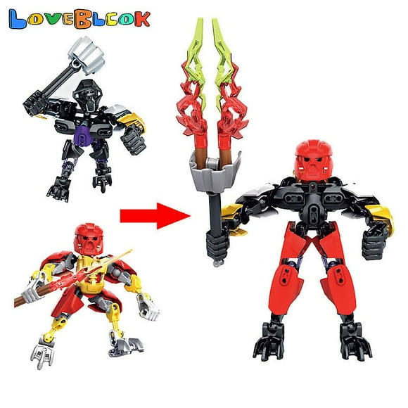 Bionicle Mini Protector Of Earth +fire Action Figures Robots Building Block Brick Toys Set For Kids Boy Birthday Gift 2pcs/lot