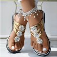 thumbnail image 3 of Flower Flip Flop Sandals for Women Vintage Boho Summer Beach Rhinestones Thongs Flat Slip on Sandals, 3 of 8