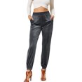 thumbnail image 1 of Pantalones con puños cónicos para mujer, pantalones casuales con puños ceñidos y cintura elástica de color puro, gris M, 1 of 6