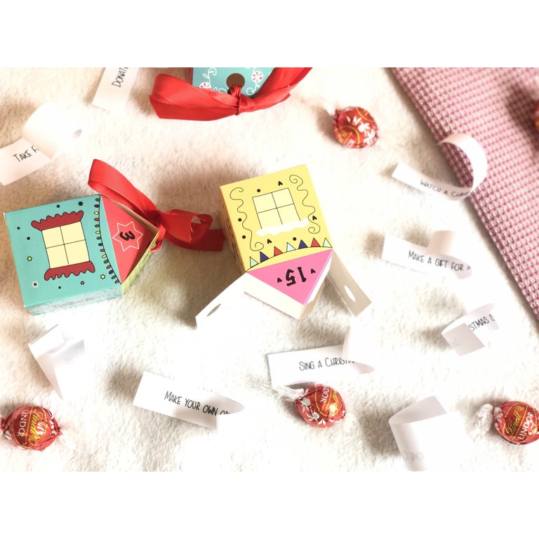 Diy advent calendar kit. christmas village. 24 christmas houses. includes  24 fold-n-glue houses + ribbons. - walmart.com