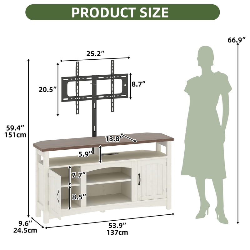 Uforic TV Stand with Mount & LED Lights, Farnhouse Entertainment Center with Power Hub for 70 Inch TV, Warm White
