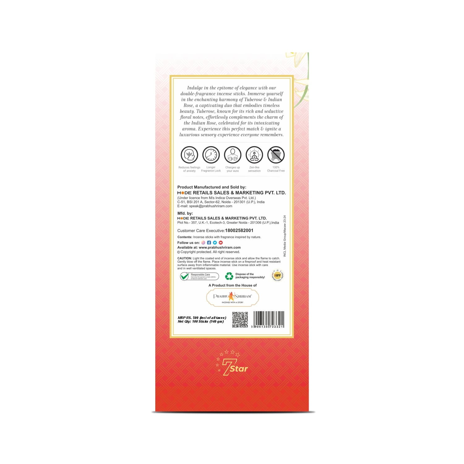 JPSR Flora Fusion Collection Tuberose & Indian Rose Luxury Double Fragrance Incense Sticks