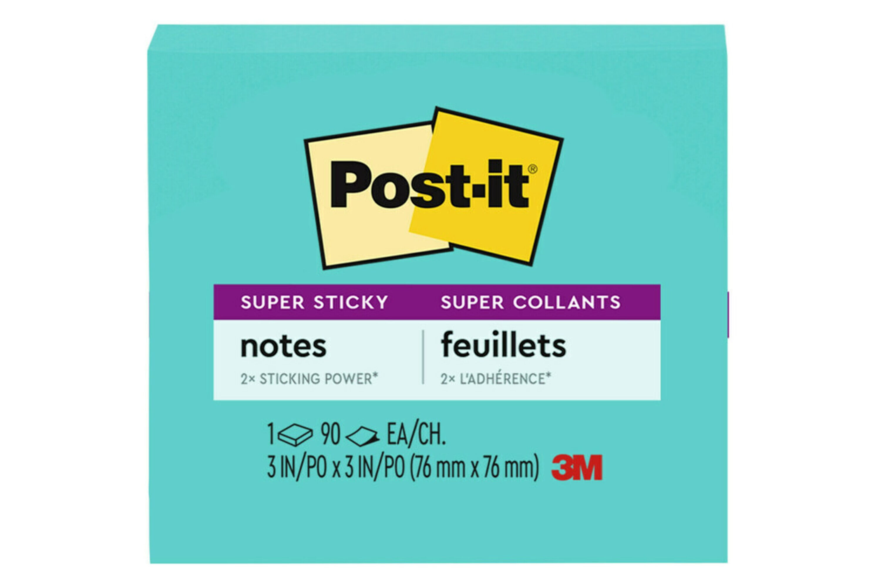 Post-it Super Sticky Notes, 3 In x 3 In, Aqua Blue, 1 Pad