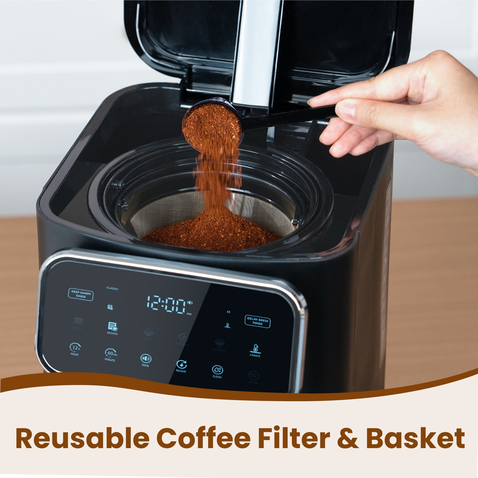 Gevi 12-Cup Programmable Drip Coffee Maker, Touch Screen Control, Auto Shut-Off, Iced Coffee Function, Anti-Drip System - Perfect for Home & Office