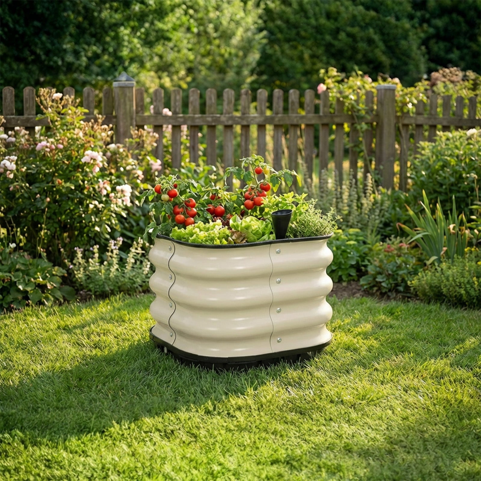 Aoodor 16.5" Galvanized Self-Watering Raised Garden Bed with Drainage-Beige