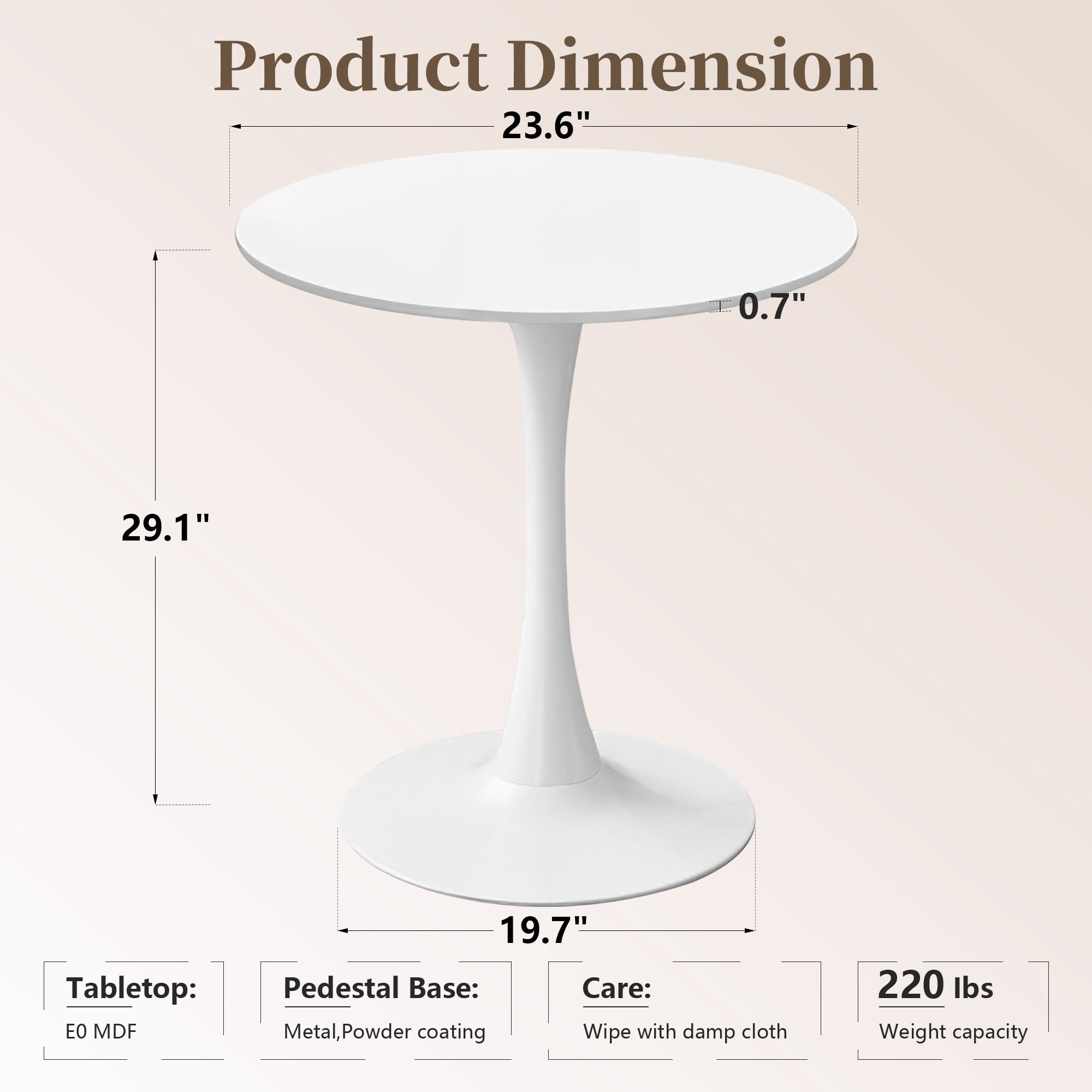 23.6" Round Dining Table with MDF Top & Metal Tulip Pedestal Frame for Kitchen, Living Room, Bedroom, White