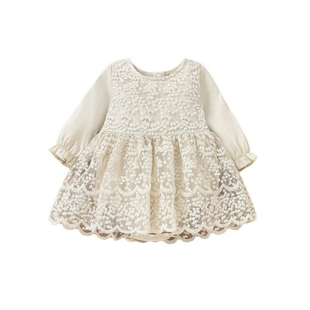 

Lieserram Baby Girl Romper Dress 3 6 9 12 18 Months Outfits Long Sleeve Patchwork High Waist Lace Floral Party Dress