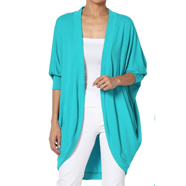 TheMogan Women's PLUS Draped Jersey Knit 3/4 Sleeve Oversized Open Front Cardigan