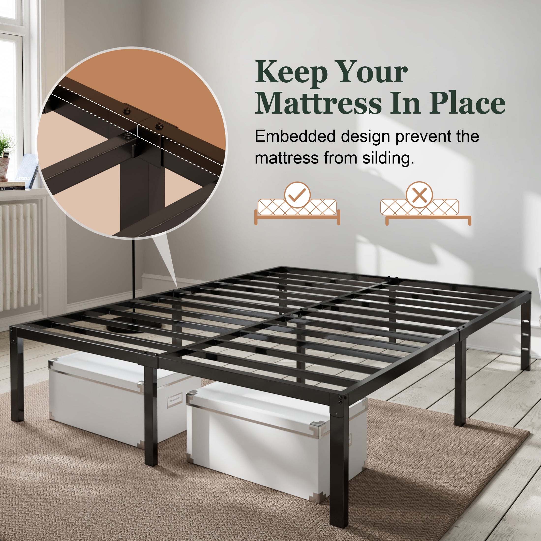 Amolife Heavy Duty Queen Size 12'' Metal Platform Bed Frame with Ample Under Bed Storage Space, Black