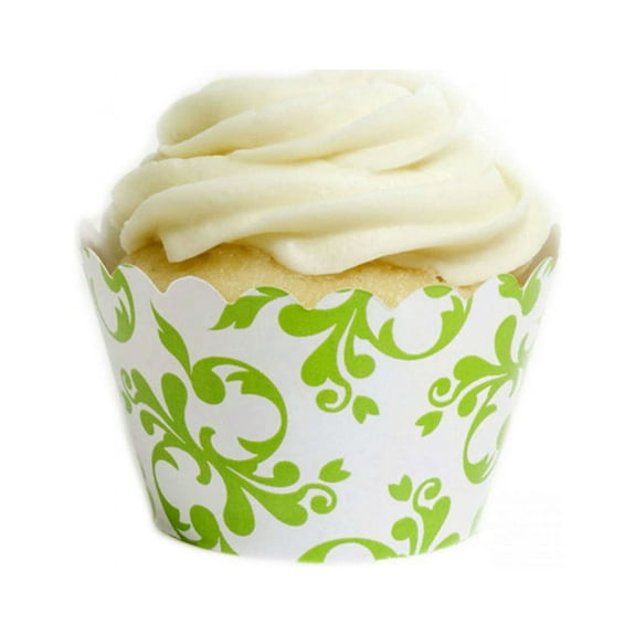 Dress My Cupcake Kiwi Green Filigree Cupcake Wrappers, Set of 12