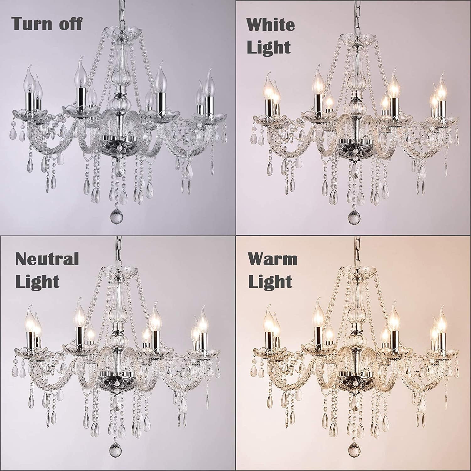 Datingday 8 Light Crystal Chandelier Silver Chandeliers for Dining Room Modern Chandelier Hanging Candle Chandelier Pendant Lighting Adjustable Height Ceiling Light Fixture, E12 Base (8 Bulbs)