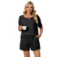 thumbnail image 2 of Women Nightwear Short Sleeve Shirt and Shorts Pajama Set Solid Color V Neck Sleepwear And Drawstring Shorts Casual Comfy Sleepwear,S-5XL, 2 of 5