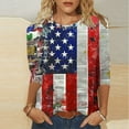 thumbnail image 2 of GERsome Women's 4th of July T-Shirts Loose Fit 3/4 Sleeve Crewneck American Flag Patriotic Tops USA Flag Stars Stripes Graphic Tee S-5XL, 2 of 5