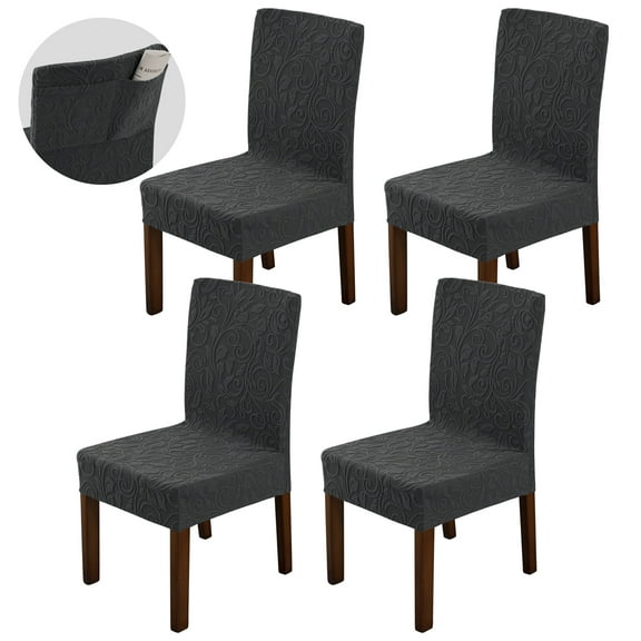CJC Set of 4 Stretch Dining Chair Covers with Storage Bag, Removable Dining Room Chair Slipcover for Wedding Party Dining Room Home Decor (Dark Gray)