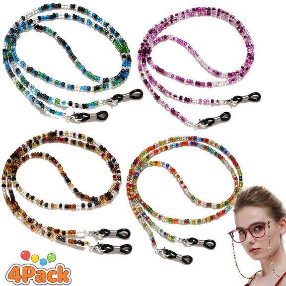 YMWVH 4Pcs Beaded Eyeglass Chains for Women & Girls, Sunglass Holder Strap Around Neck, Acrylic Glasses Hanger Keeper