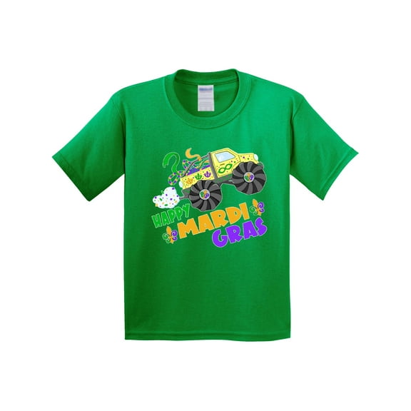 Inktastic Happy Mardi Gras Monster Truck with Beads Youth T-Shirt