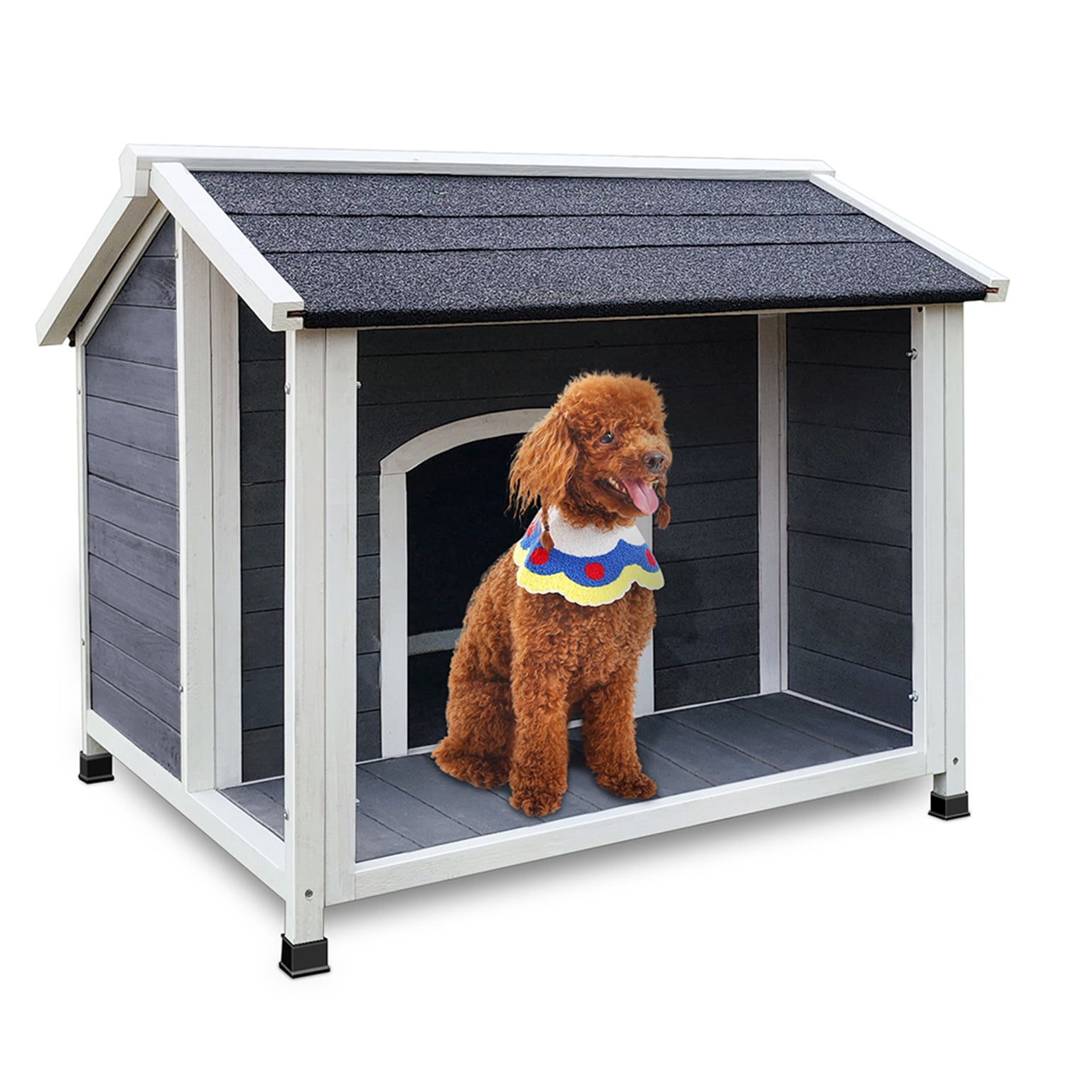 Pefilos 39" Wooden Dog Houses for Medium Dogs Outside, Dog Cage Windproof and Warm Dog Kennel Pet House with Porch Deck, Gray Pefilos 39" Wooden Dog Houses for Medium Dogs Outside, Dog Cage Windproof and Warm Dog Kennel Pet House with Porch Deck, Gray