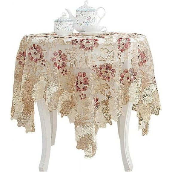 XmhyTop-A Lace Polyester Tablecloth Embroidery Square Table Cloths for Party Wedding Kitchen Dining Home Decorations, 53 x 53 Inch, Red