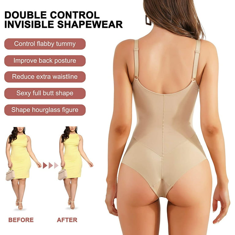 Loday Women's Bodywear Shapewear Bodysuit Waist Trainer Tummy Control  Smooth Body Shaper V Neck Underwire Bra Jumpsuit(Beige,Medium)